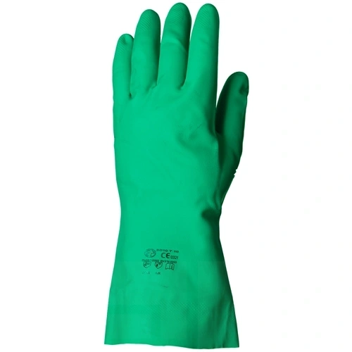 Nitril zöld vegyszerálló kesztyű 32cm/0.4mm érdesített 9 F006005