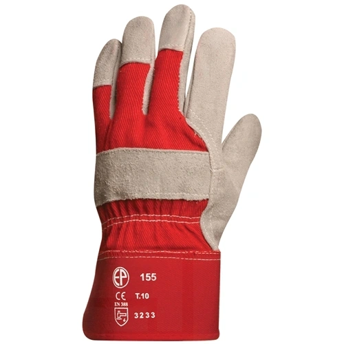 Bőrkesztyű szürke vastag marhahasíték/piros vászon 10 F017001