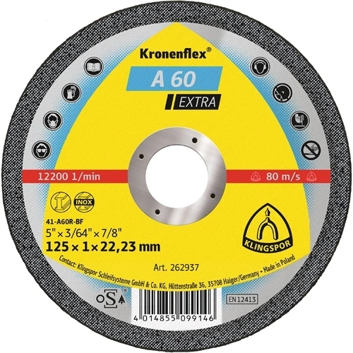 Klingspor vágókorong 125x1x22.23mm A 60 EX S Egyenes F049400