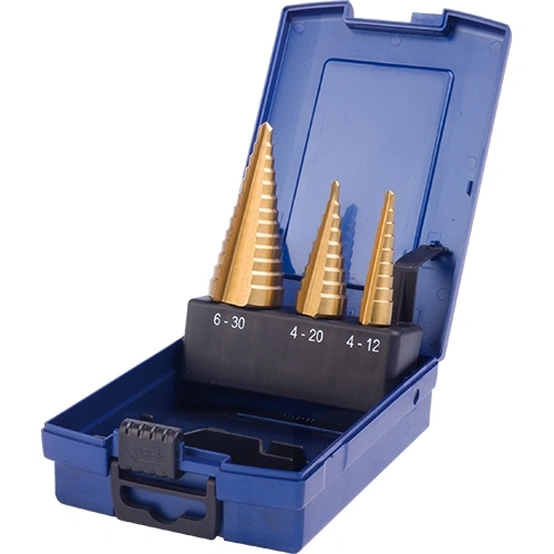 PTG lépcsős egyenes hornyú lemezfúró készlet HSS TiN 4-30 mm, 3 részes F059062