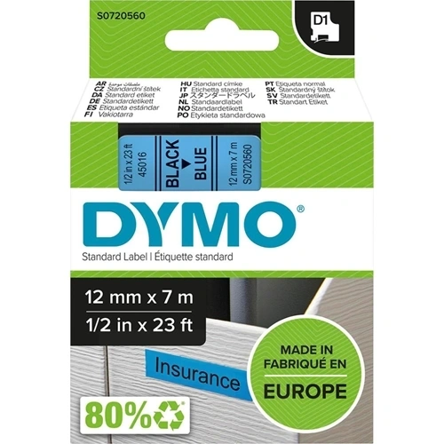 Dymo feliratozó szalag,12mm/7m  fekete/kék F083371