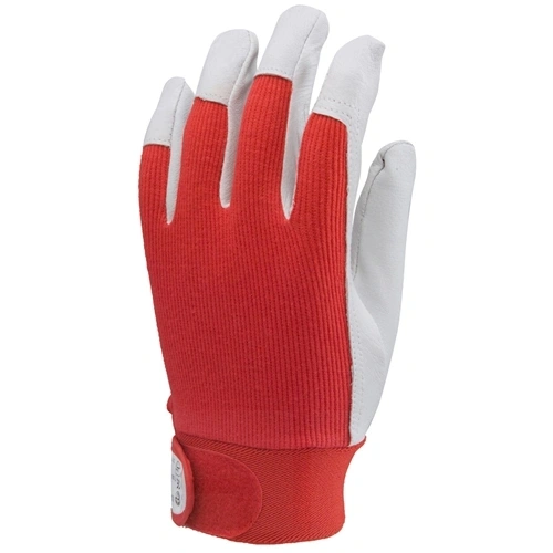 Bőrkesztyű szürke színsertés/piros vászon tépőzár 9 F093025