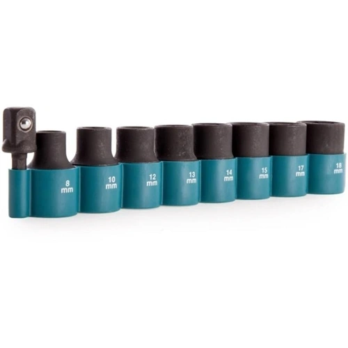 Makita dugókulcs készlet 1/2" 8,10,12,13,14,15,17,18mm + 1/4"-1/2" adapter 9 részes F121619