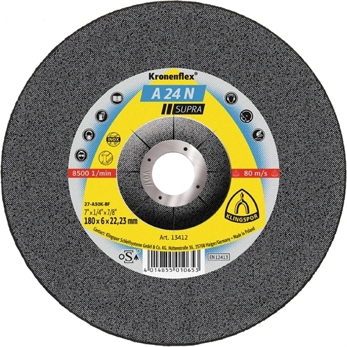 Klingspor csiszolókorong 180x8x22.23mm A 24 N S Domborított F129828