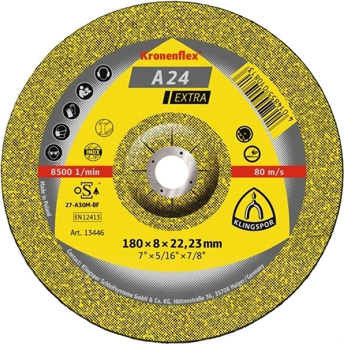 Klingspor csiszolókorong 230x8x22.23mm A 24 EX S Domborított F129834