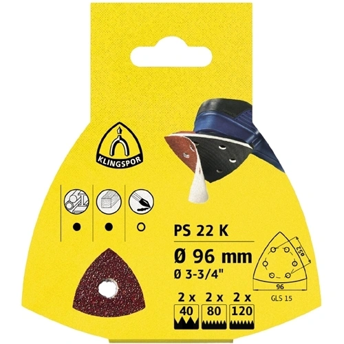 Klingspor kiakasztható tépőzáras tárcsa 96mm 180 PS 22 K N G15S5 (5db/csomag) F130332