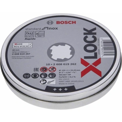 Bosch vágókorong 125x1 inoxhoz egyenes X-Lock fémdobozban (10db) F144714
