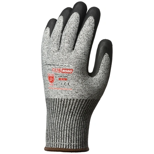 EUROCUT 5 szürke vágásbiztos kesztyű tenyerén fekete nitrillel 9 F162721