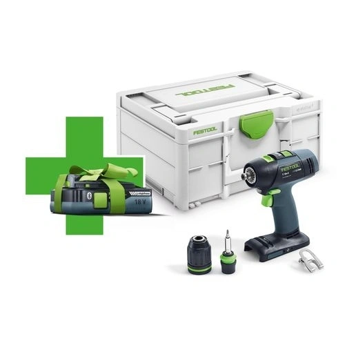 Festool T18+3 Basic 4.0 akkus fúró-csavarbehajtó + ajándék akku (töltő nélkül) T F171809