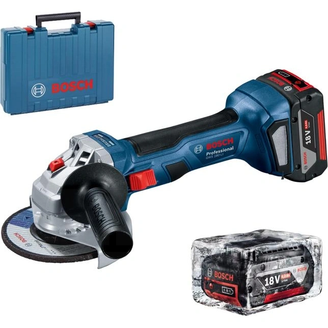 Bosch GWS 180-LI akkus sarokcsiszoló 125mm + 2x4.0Ah akku + GAL 18V-40 EU töltő + koffer F179044