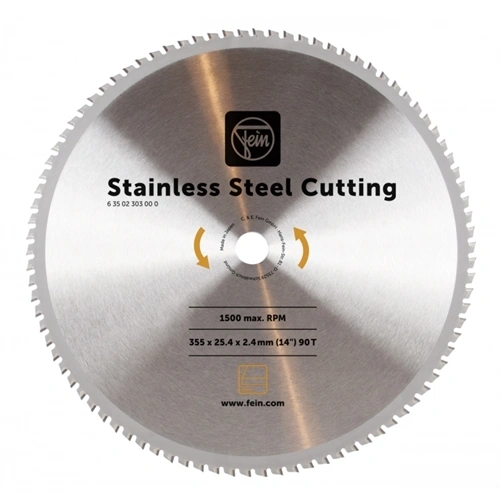 Fein fűrésztárcsa rozsdamentes acélhoz 355mm/90 fog,  8 mm vastagsáig F183107