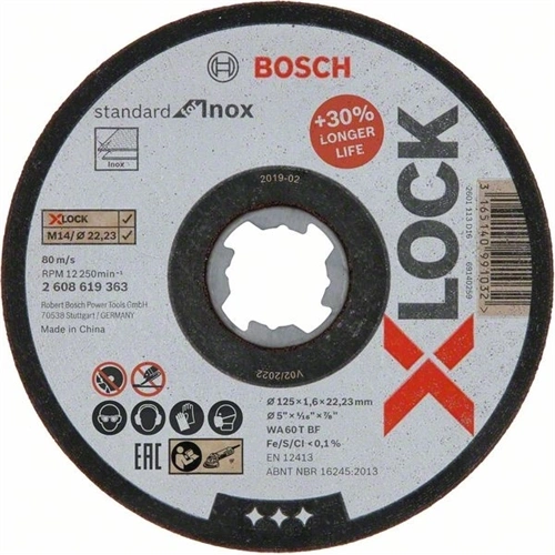 Bosch vágókorong 125x1.6 inoxhoz egyenes X-Lock F183265