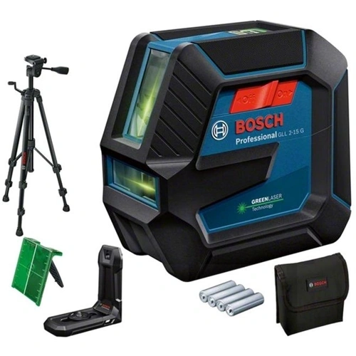 Bosch GLL 2-15 G zöld vonallézer + LB 10 + BT 150 Állvány F188695