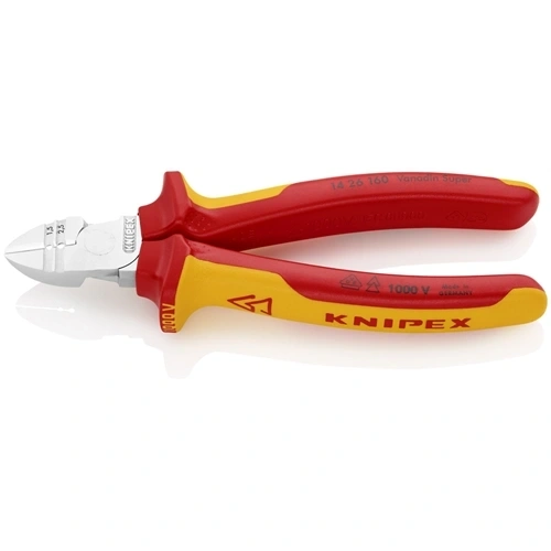 Knipex huzalcsupaszító-oldalcsípőfogó krómozott VDE 160 mm (bliszter) F193105