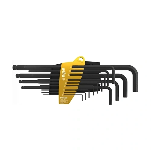 Wiha L-kulcs készlet ProStar tartóban hatlapú gömbfejű 13 részes fekete oxidált hüvelyk kivitel (24189) F195976