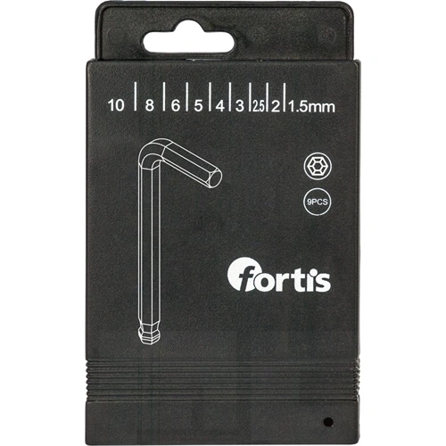 Fortis Hajlított imbuszkulcs készlet. gömbfejjel kihúzható tokban 9 részes 1.5-10mm F199703