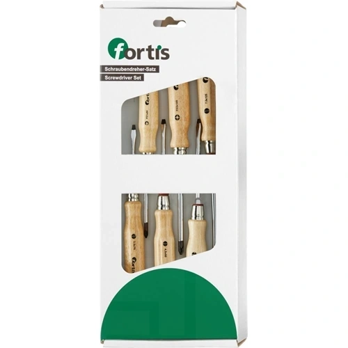 Fortis Csavarhúzó készlet 6 részes lapos/PZ fa nyél F199832