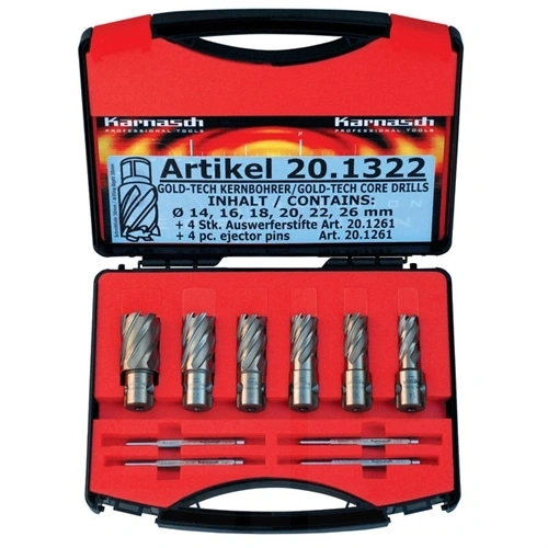 GOLD-LINE magfúró készlet 14/16/18/20/22/26mm / 30mm anyagvtg.-ig 19mm weldonszár F205325