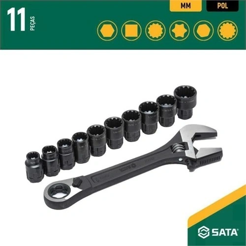 SATA X6 Pass-Thru univerzális állítható villáskulcs készlet 10-19 mm 11 részes F205331