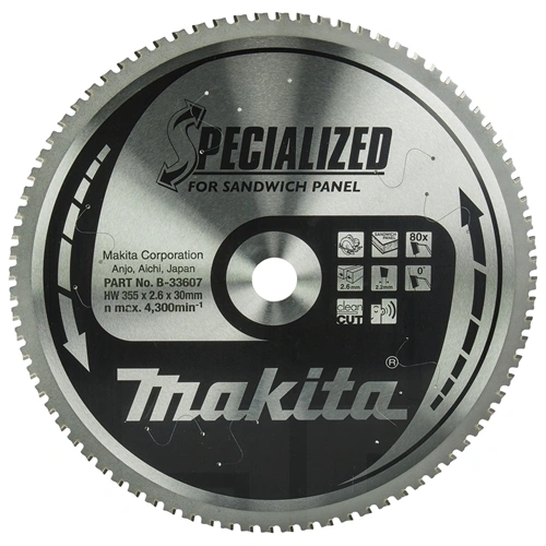 Makita TCT körfűrészlap 355x30mm Z80 szendvicspanelhez F219952