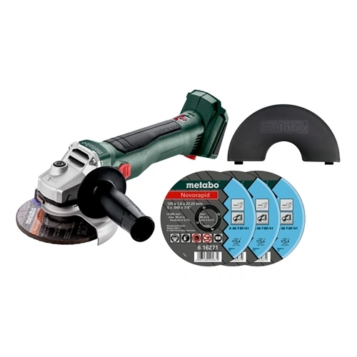 Metabo W 18 L BL 9-125 akkus sarokcsiszoló alapgép (akku és töltő nélkül), karton, clip + Ajándék 3db vágókorong + védőburkolat F221945