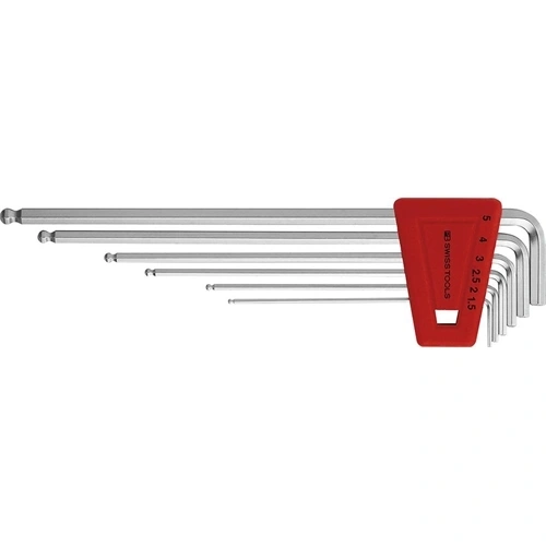 Swiss Tools hajlított imbuszkulcs készlet műanyag tartóban 6 részes 1.5-5mm hosszú gömbfej F230389
