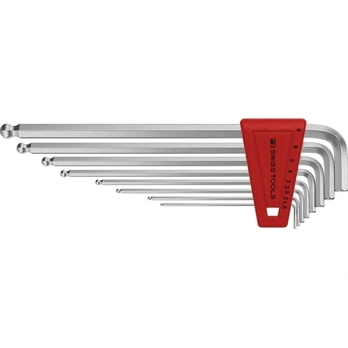 Swiss Tools hajlított imbuszkulcs készlet műanyag tartóban 8 részes 1.5-8mm hosszú gömbfej F230390