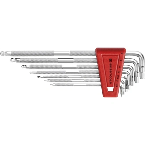 Swiss Tools hajlított imbuszkulcs készlet műanyag tartóban 7 részes 1.5-6mm SAFETY gömbfej F230392