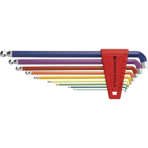Swiss Tools hajlított imbuszkulcs készlet műanyag tartóban 9 részes 1.5-10mm 100 fok Rainbow F230424
