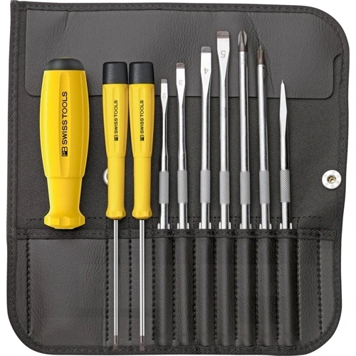 Swiss Tools csavarhúzó készlet ESD cserélhető pengékkel 10 részes felgöngyölíthető táskában F231534