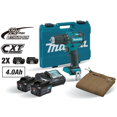 Makita HV2308-10 12Vmax CXT Li-Ion BL gépszett 35 Nm fúró-csavarbehajtó 2x4.0 Ah + fűthető takaró F233771