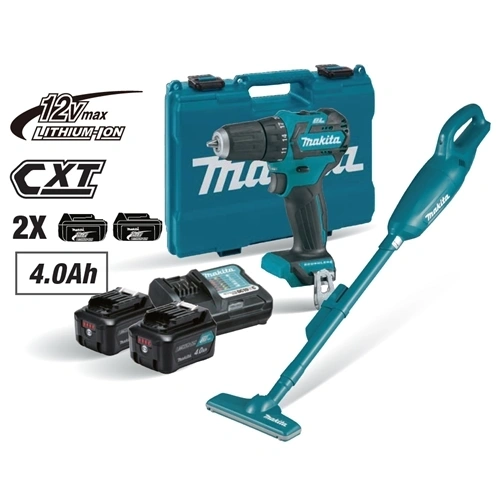 Makita HV2308-11 12Vmax CXT Li-Ion BL gépszett 35 Nm fúró-csavarbehajtó 2x4.0 Ah + porszívó F233772