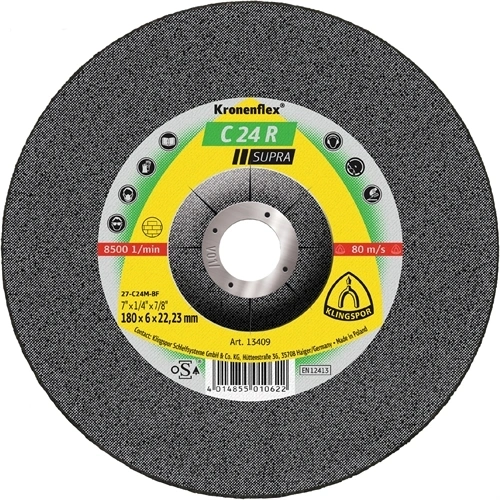 Klingspor Kronenflex C 24 R csiszolókorong, 180 x 6 x 22.23 mm domború F240969