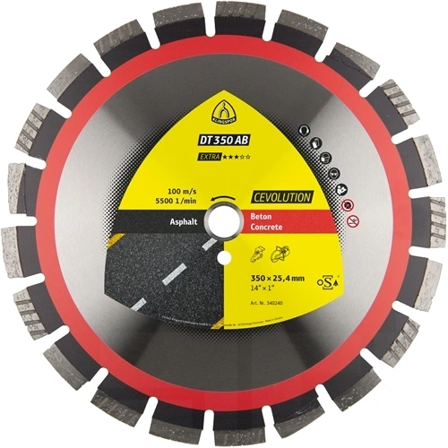 Klingspor Gyémánt vágókorong, 450 x 3.7 x 25.4 mm 28 Szegmensek 40 x 3.7 x 12 mm, Széles szegmenshézag DT 350 AB Extra CEVOLUTION F241383