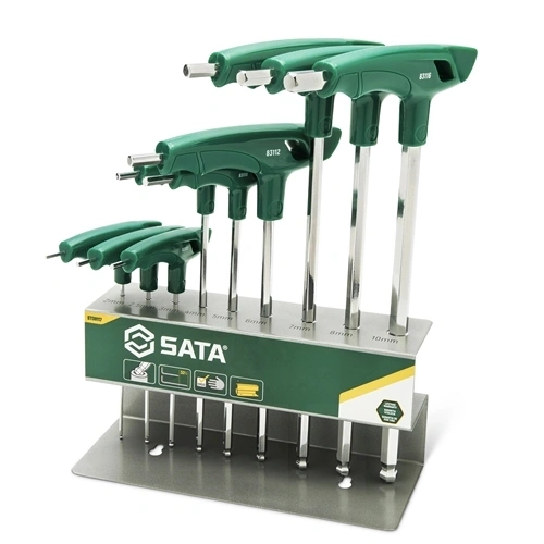 SATA T-nyelű imbuszkulcs készlet 9 részes 2-10mm, gömbvégű, állvánnyal F241688