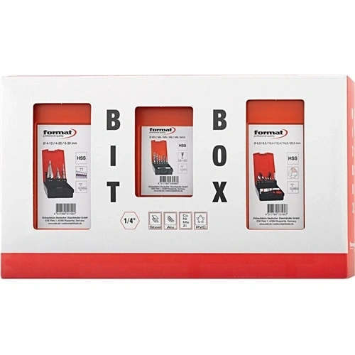 Format Fémmegmunkáló készlet "BIT BOX"1/4" STB+ kúpsüllyesztő+kombi fúró 15 részes, HSS F290546
