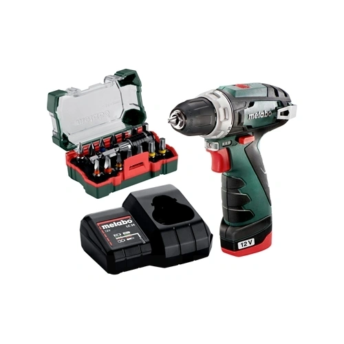 Metabo PowerMaxx BS Basic Set Akkus fúrócsavarozó 12V 1x2Ah LiPOWER, Akkutöltő LC 24, Kartonpapír, SP bitkészlettel (15 részes) F299435
